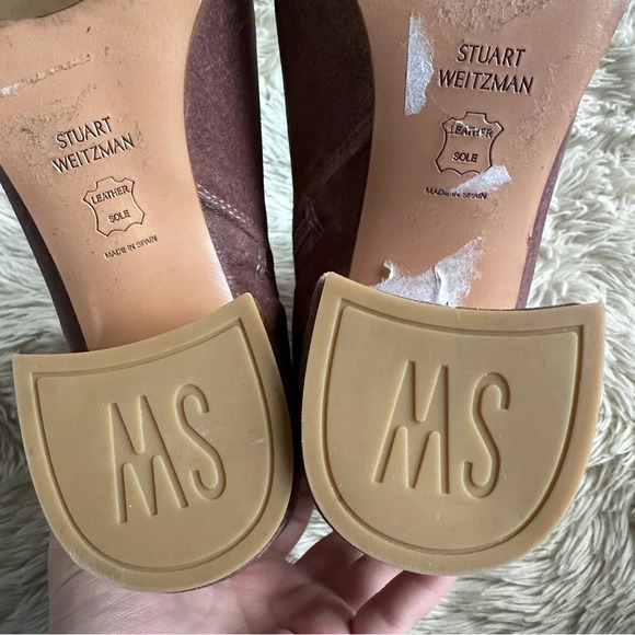 Stuart Weitzman Trendy Canvel Bootie In Candy Pink Velvet Block Heel Size 7M - Picture 15 of 16